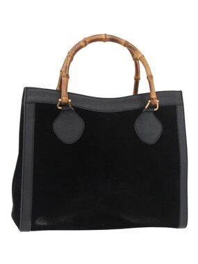 GUCCI Bamboo Tote Bag Suede Black Gold 002 1186 0260